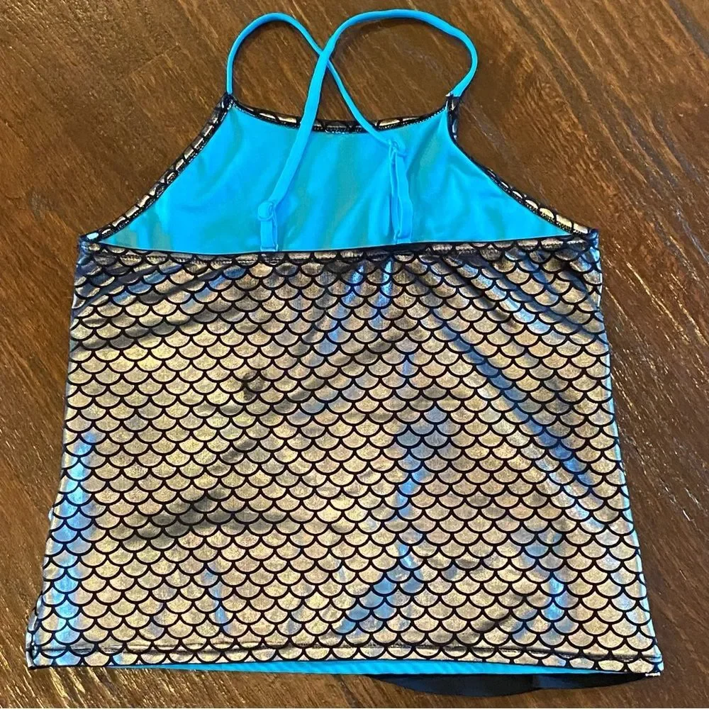 Justice Silver Mermaid Tankini Top Silver Turquoise Black Size 18P